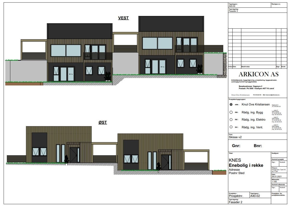 Fasade tegning av bolig Galleribilde