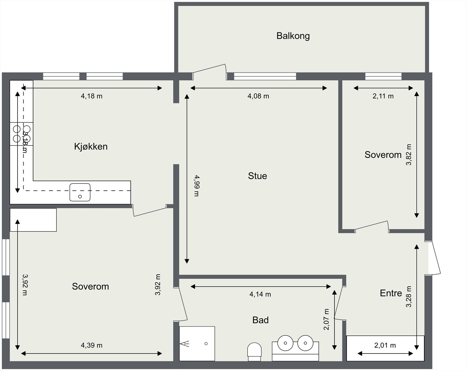 Målsatt plantegning. Galleribilde