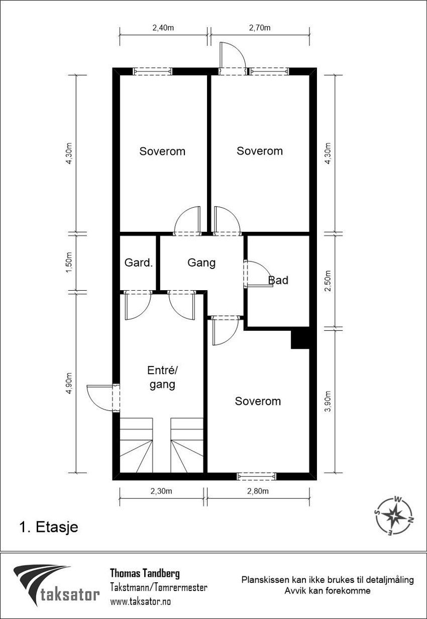 1. etasje: Entré/gang, garderobe, gang, bad og 3 soverom. Galleribilde