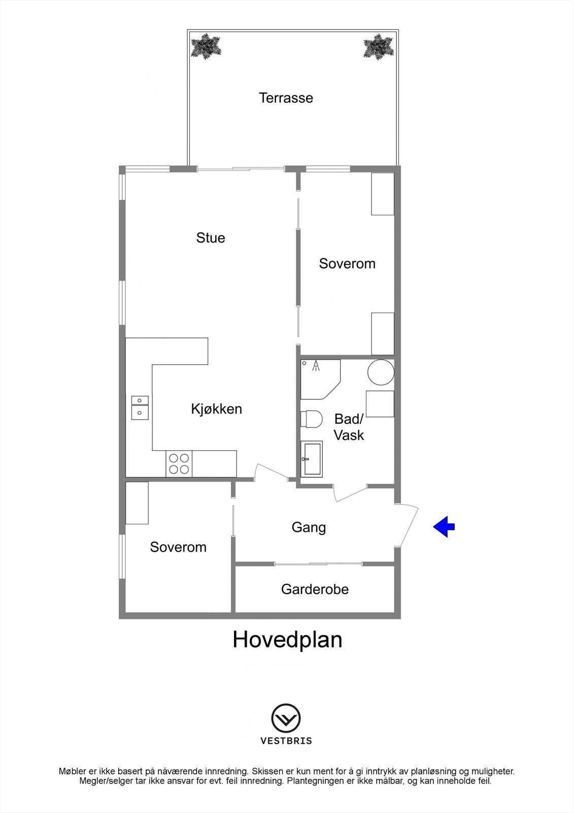 Plantegning - Melkevikvegen 34, 5565 Tysværvåg - Hovedplan - 2D Galleribilde