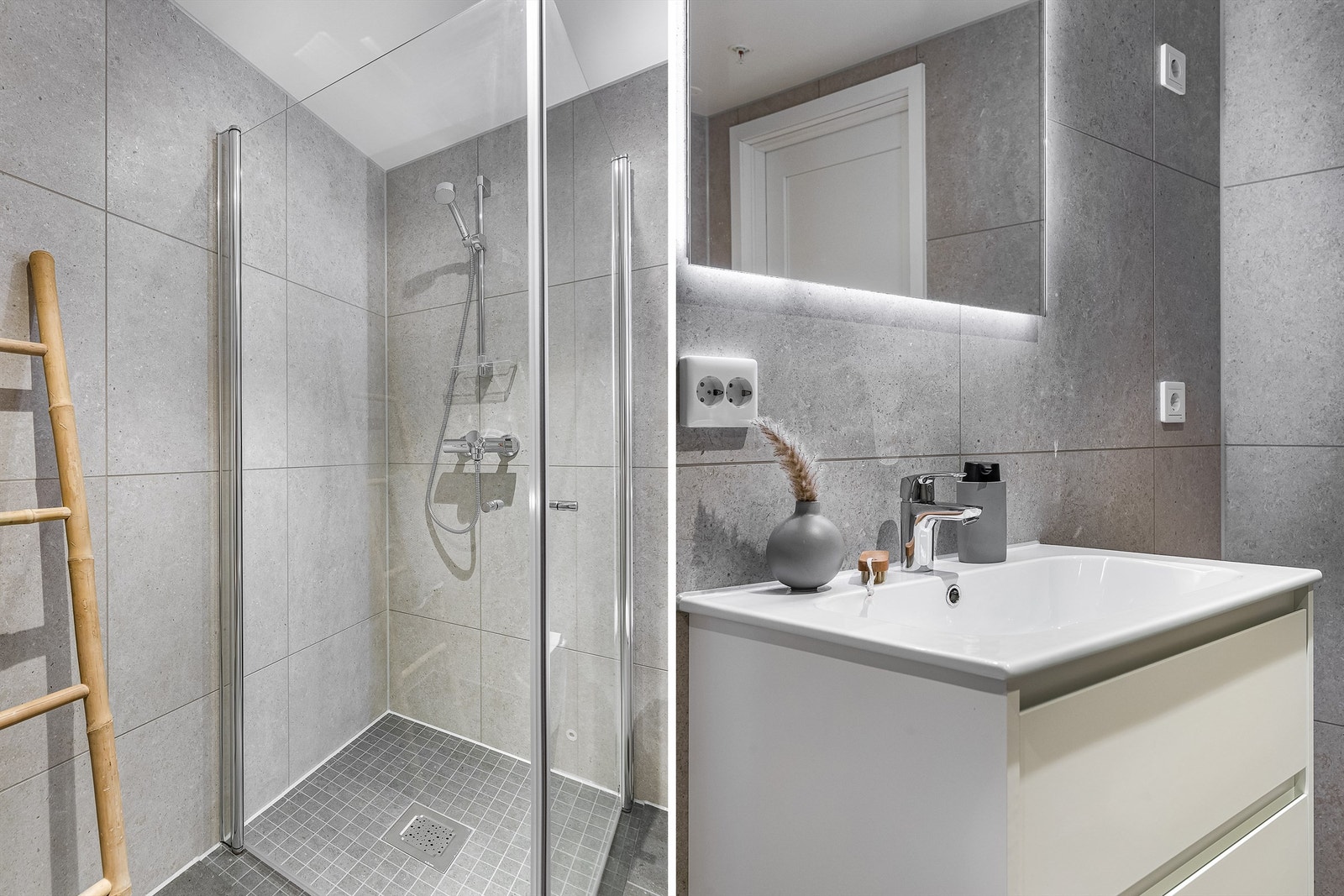 LED-spotter som kan dimmes er innfelt i himlingen. Galleribilde