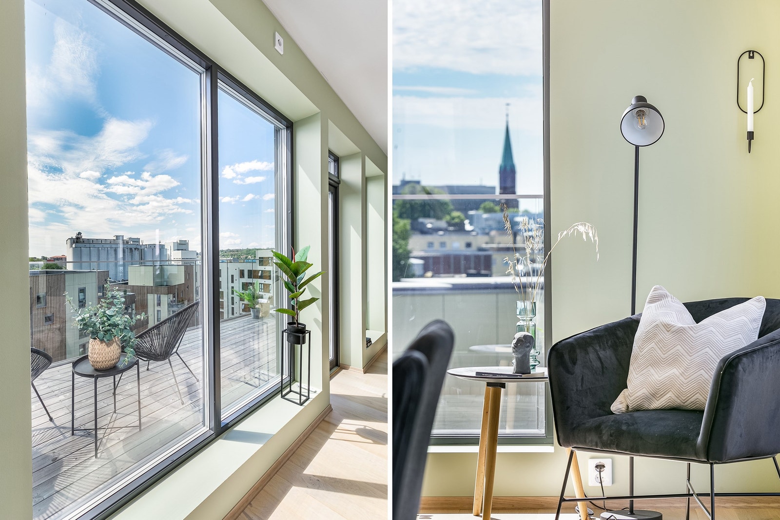 De store vinduene fremmer en åpen og luftig atmosfære i stuen. Galleribilde