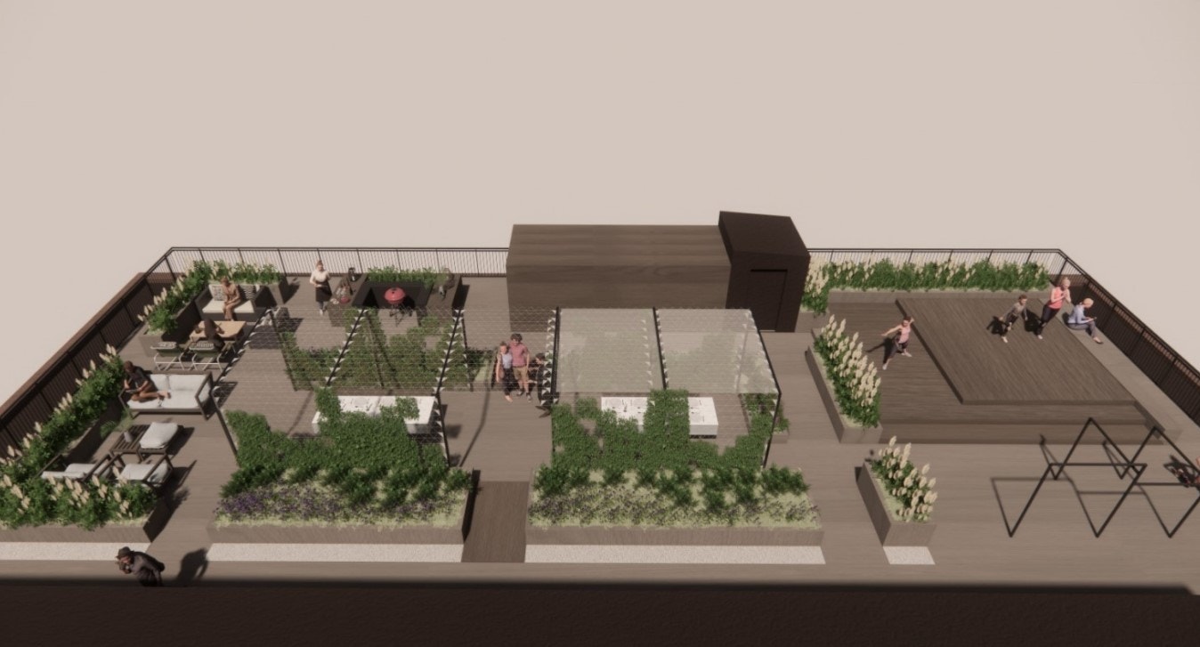 illustrasjon om hvordan den nordlige takterrassen skal se ut. Galleribilde