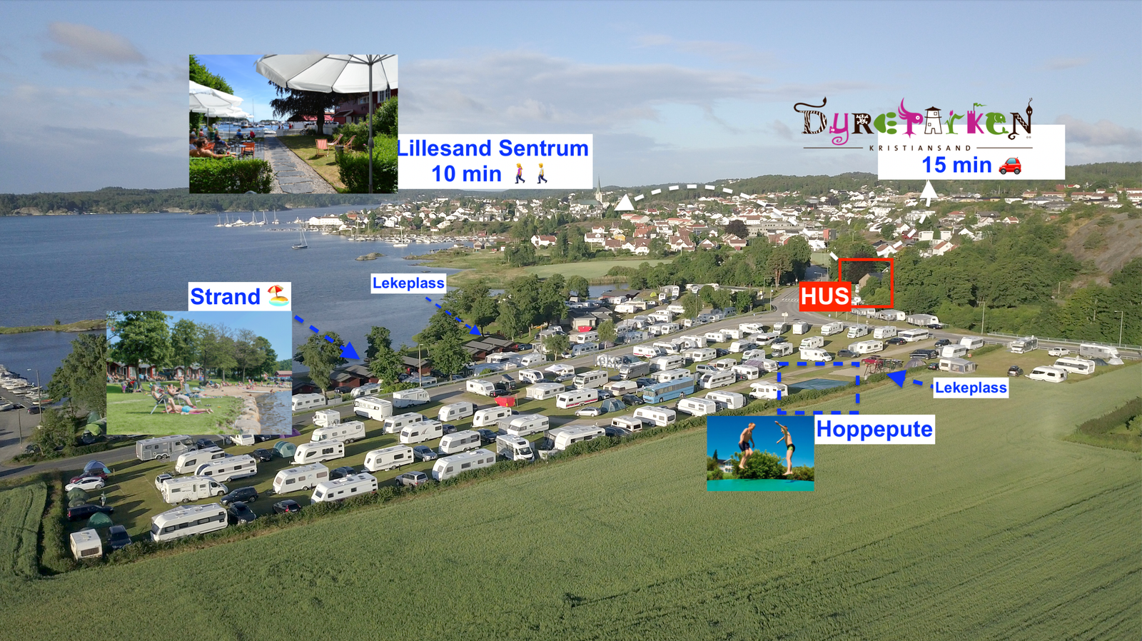 Ideell for barnefamilier med hoppepute, lekeplass, og badestrand i nærheten. Galleribilde