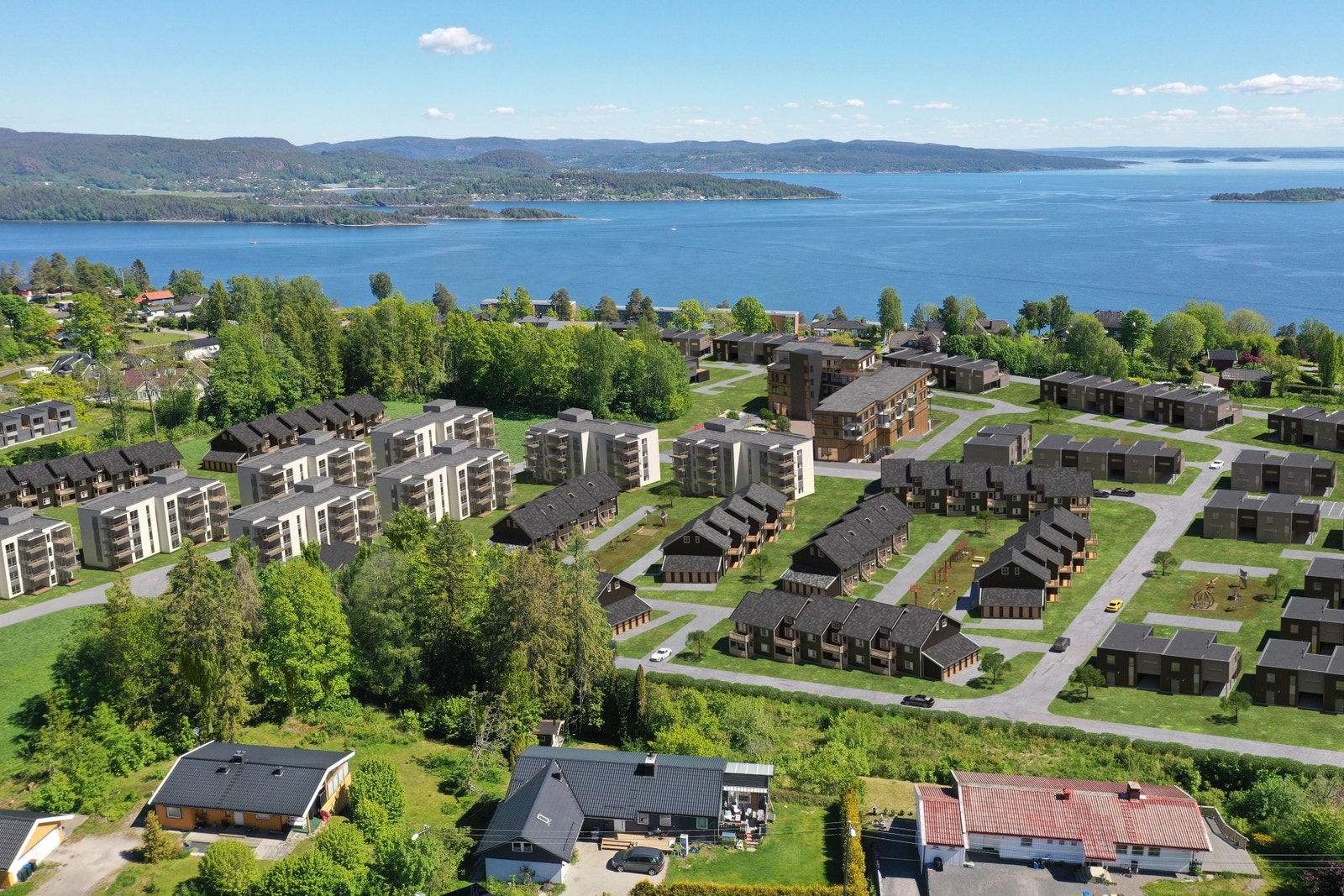 Oversiktsbilde over utviklingen på Solbergjordet. Solberg Panorama er plassert som "hjertet" i prosjektet, med torg som et samlingspunkt for området! Galleribilde