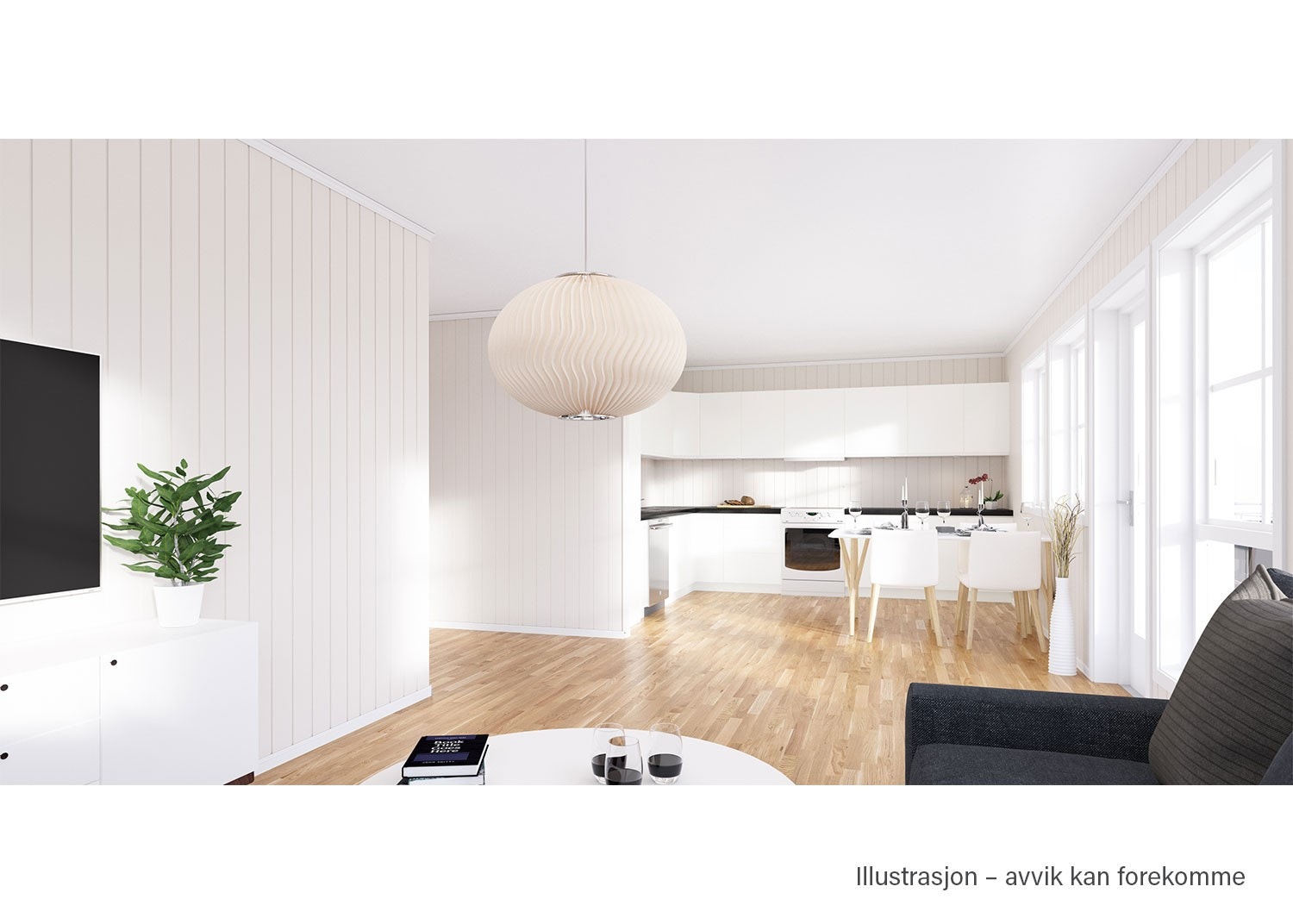 Åpen stue- og kjøkkenløsning med utgang til veranda Galleribilde