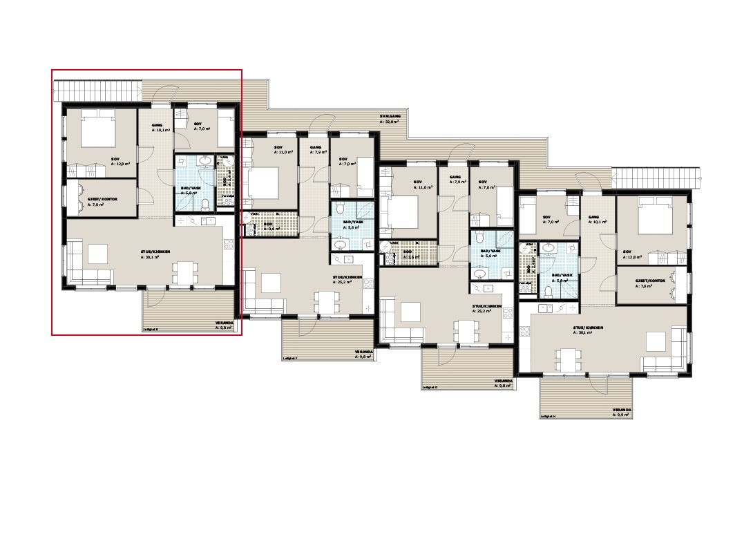 2E er hjørneleilighet i 2.etasje Galleribilde