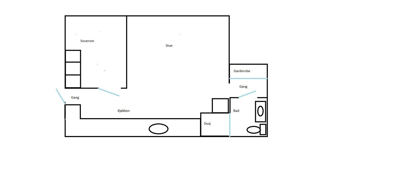 Skisse av hybelleilighet (målestokk kan avvike) Galleribilde