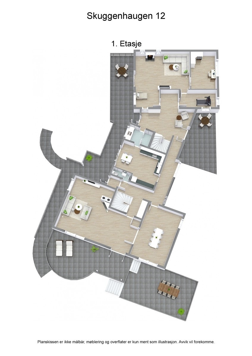 3 D plantegning 1. etasje Galleribilde