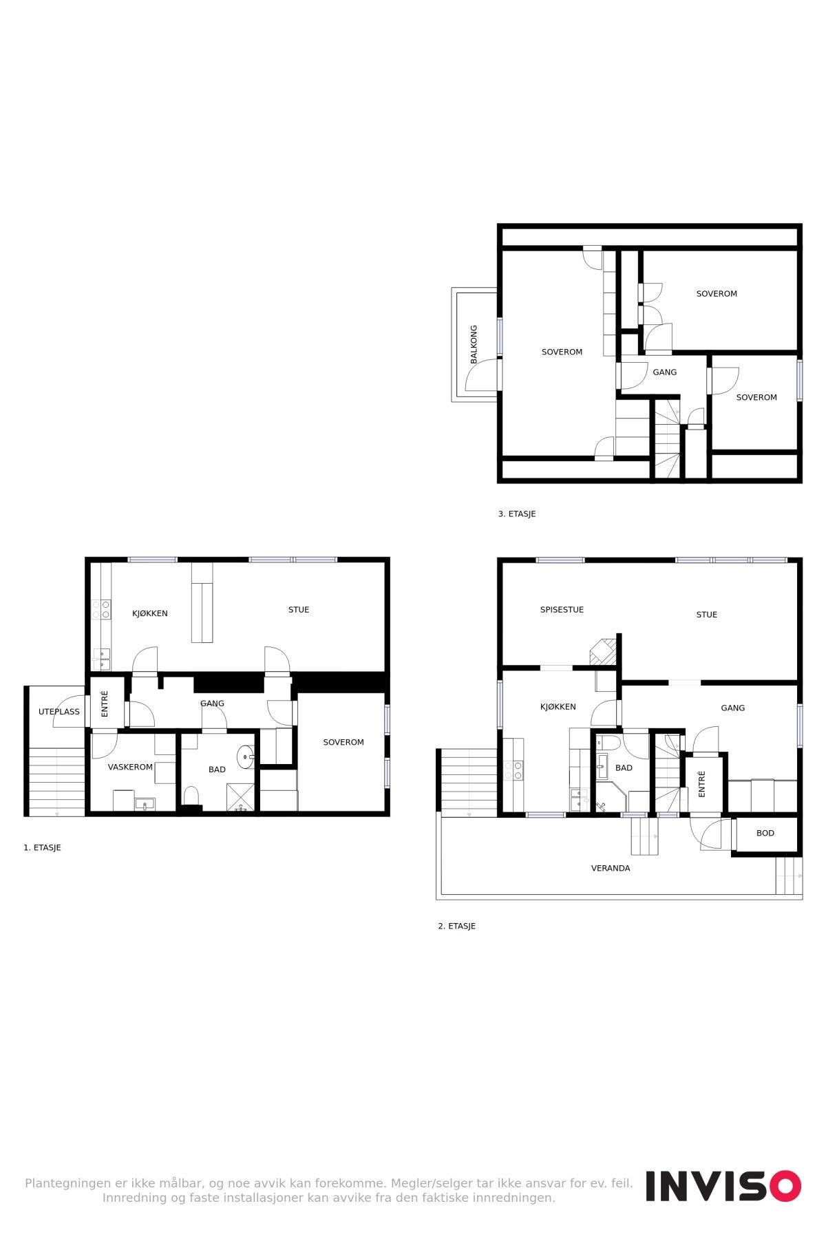 Plantegning av loft, 1.etasje og kjeller. Galleribilde