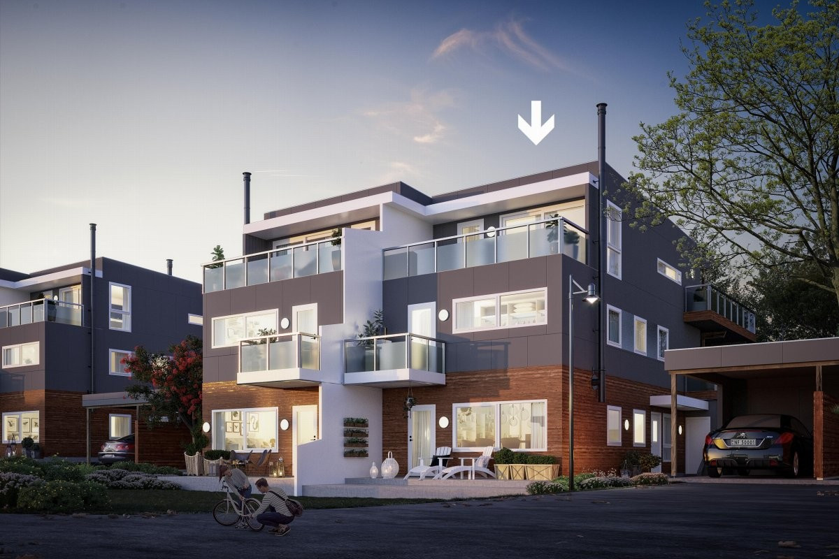 Moderne bygningsmasse med fokus på bruk av vedlikeholdsfrie materialer.