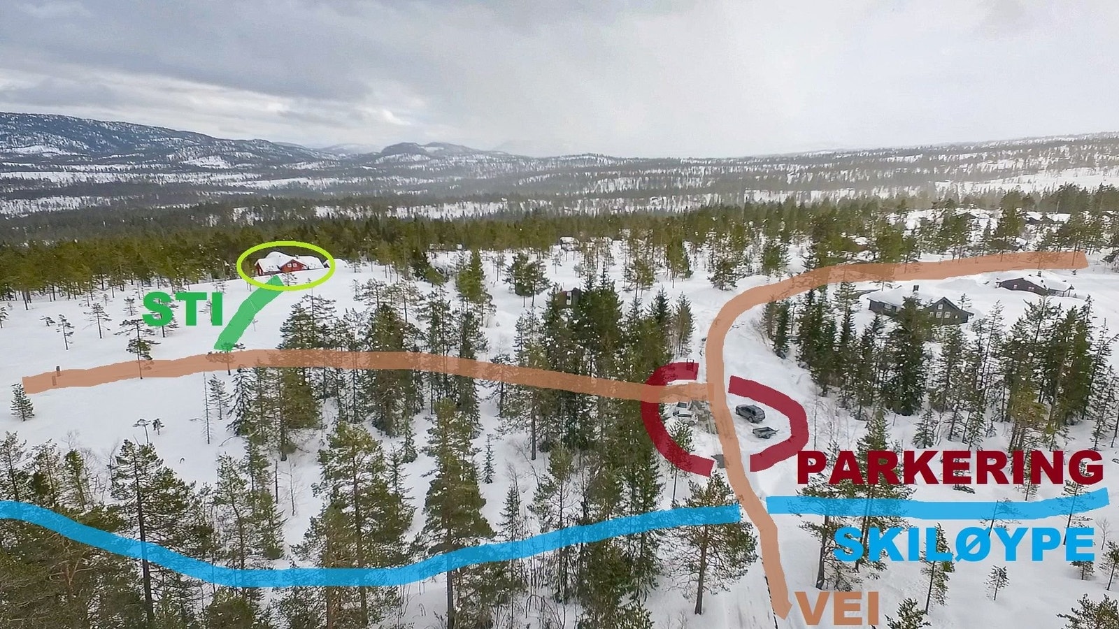 Skiløyper og tur/sykkel sti rett ved hytta. Galleribilde