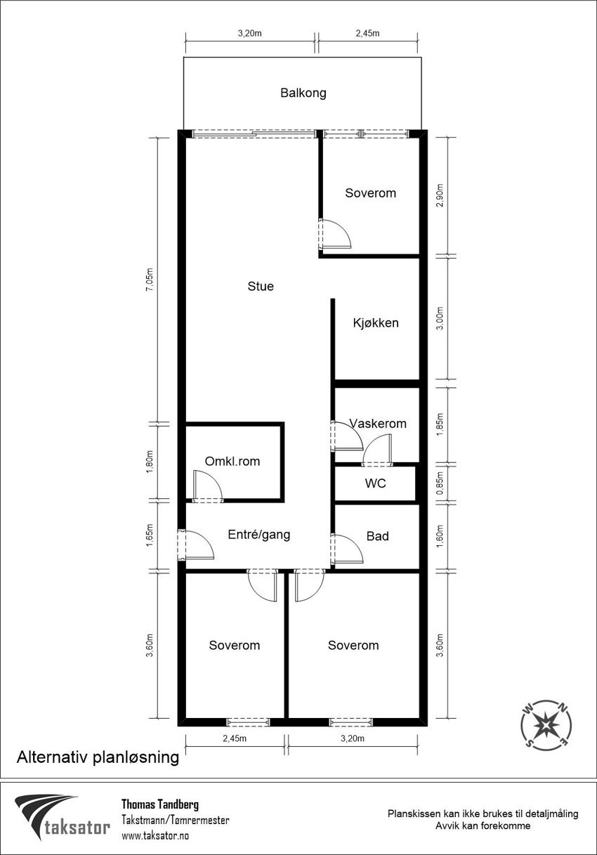 Alternativ løsning med 3 soverom. Galleribilde