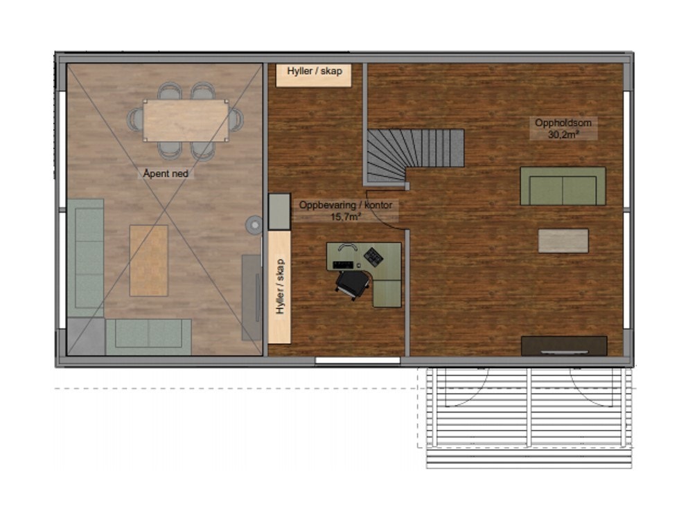 Tindefjell, innredningsplan 2. etasje Galleribilde