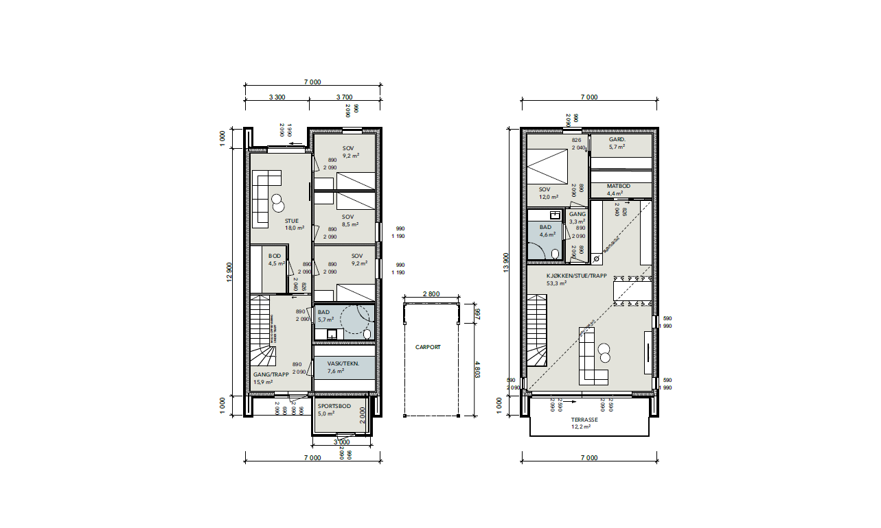 Målsatt plantegning. Galleribilde
