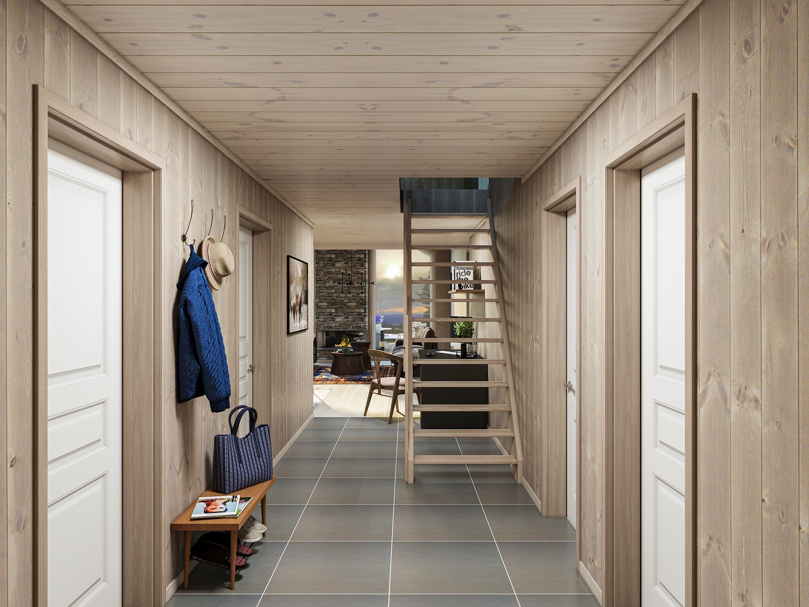 Entre/gang trapp opp til hems. Bilde kan avike fra virkligheten Galleribilde