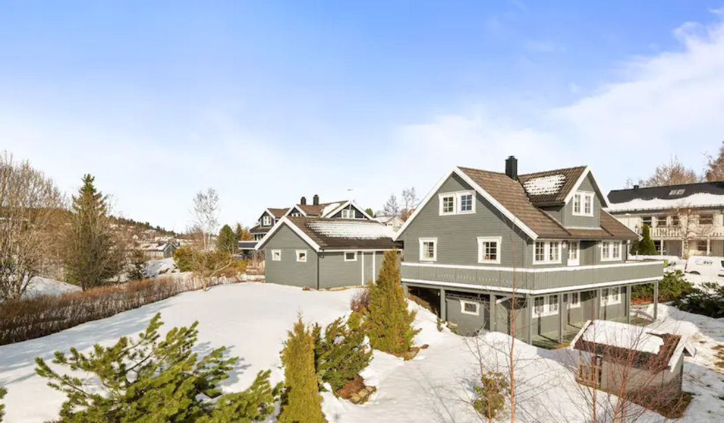 Enebolig med stor hage, dobbeltgarasje, bod til hageutstyr og lekehytte. Galleribilde