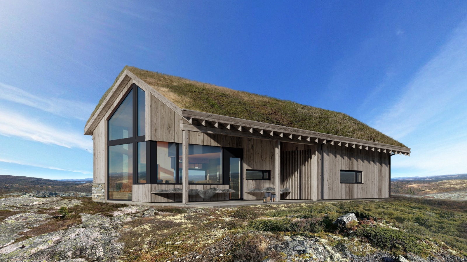 Lende Luftig 100 er en moderne hytte med smarte og arealeffektive planløsninger. Illustrasjon viser hyttemodell - avvik kan forekomme. Beliggenhet og plassering avviker fra leveransen. Galleribilde