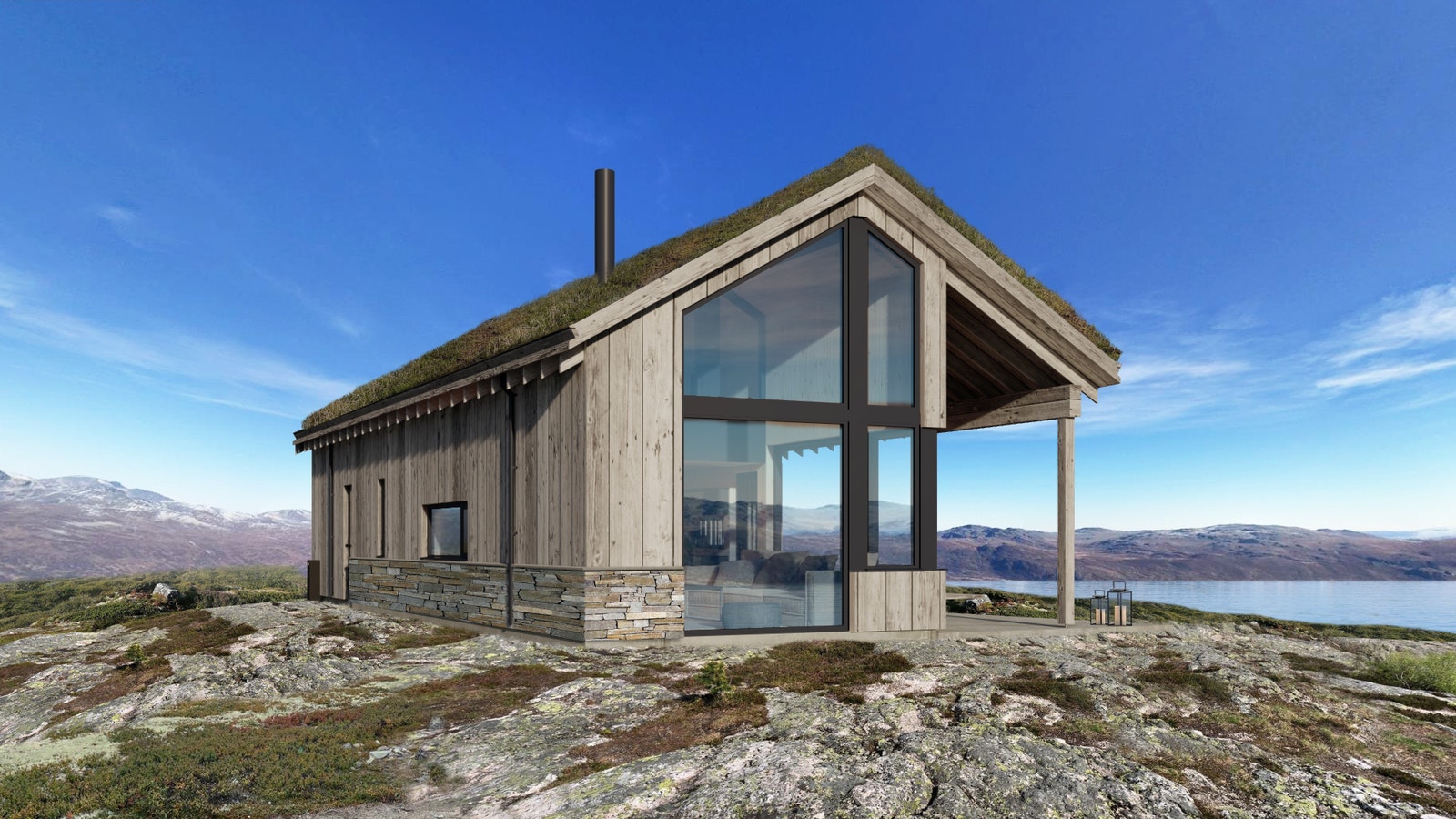 Hytta er tegnet av Vårdal Arkitekter og er en ekte fjellhytte som ivaretar norske tradisjoner. Illustrasjon viser hyttemodell - Avvik kan forekomme. Beliggenhet og plassering avviker fra leveransen. Galleribilde