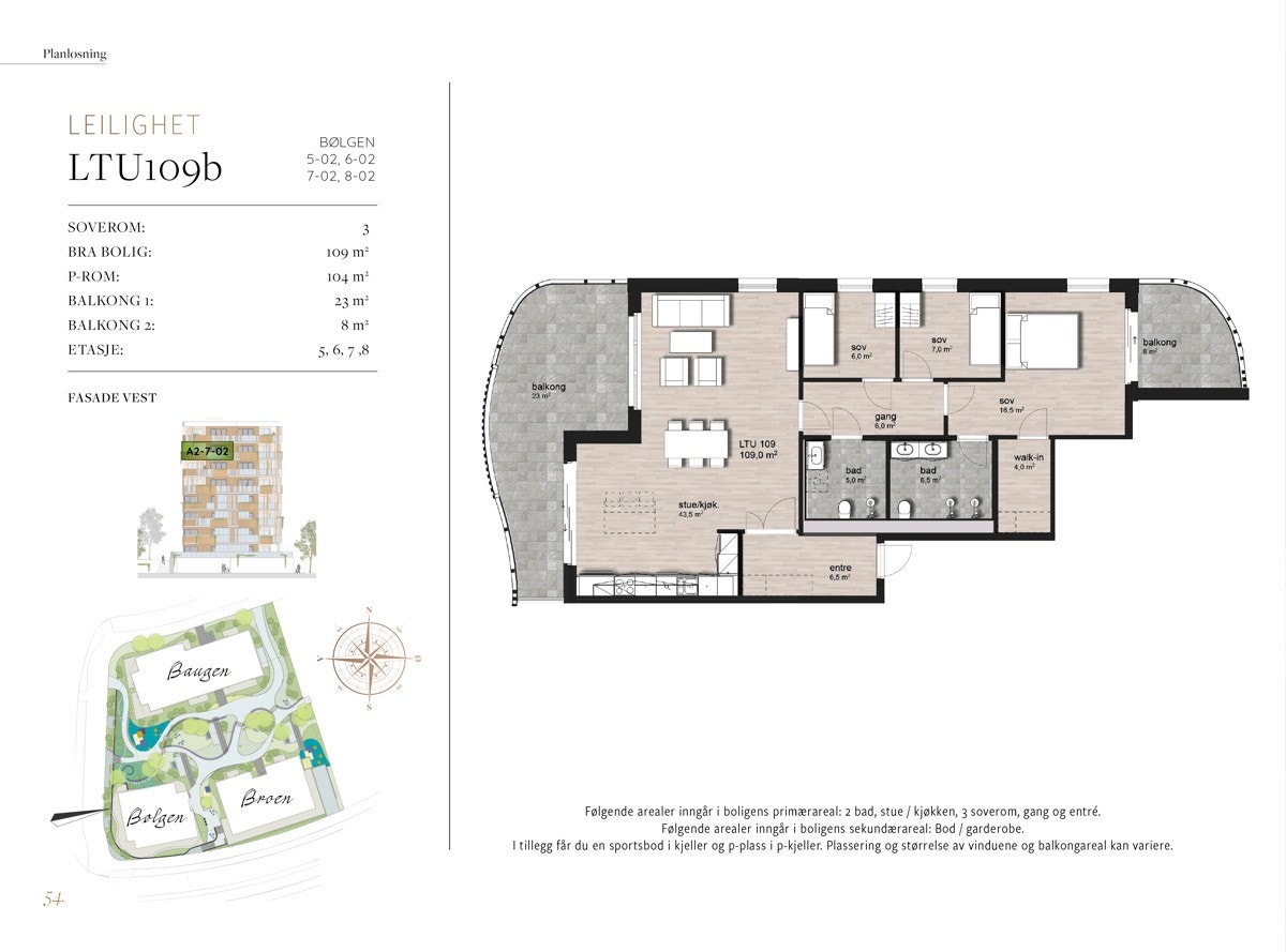 Leiligheten har en innholdsrik og lukrativ planløsning på hjørnet av signaturbygget "Bølgen" og stor balkong. I tillegg medfølger det bod i kjeller og garasjeplass