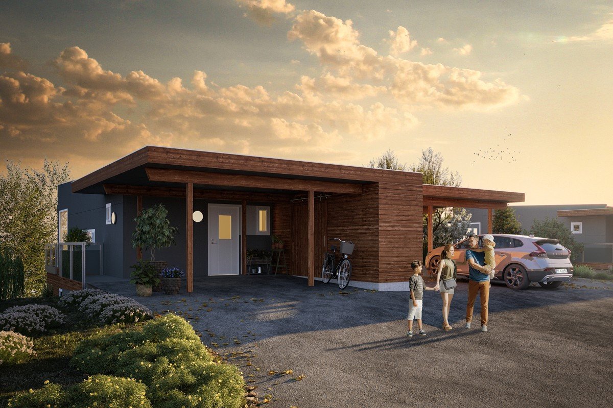 Parkering i carport, tilrettelagt for hurtiglader.