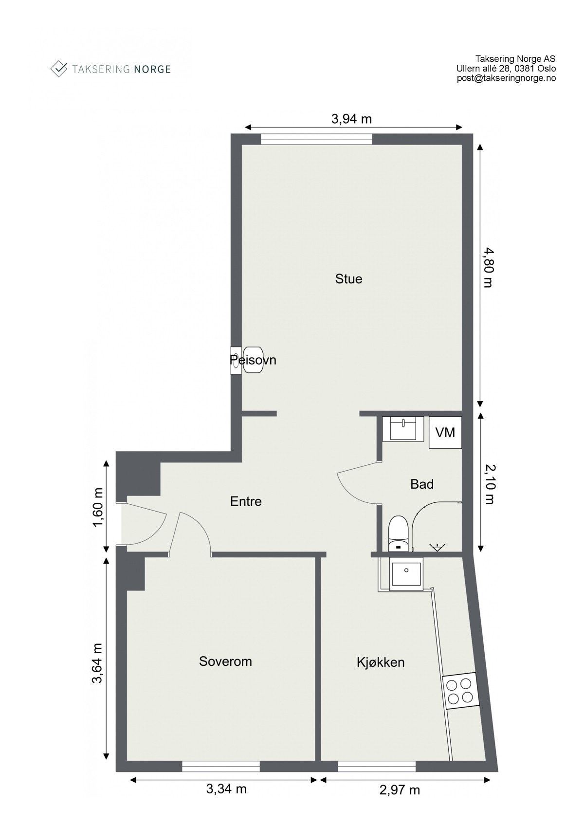 Plantegning Kongsvingergata 9F - Meget god planløsning med god romfordeling. Mulighet for å gjøre om til 3-roms dersom man flytter kjøkken ut i stue. Galleribilde