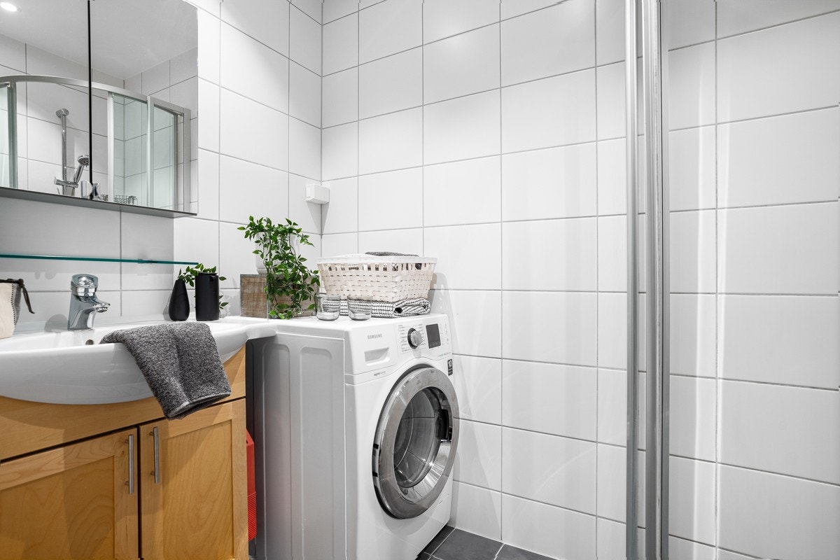 Opplegg for vaskemaskin. Det er også mulighet til å bruke felles vaskekjeller. Galleribilde