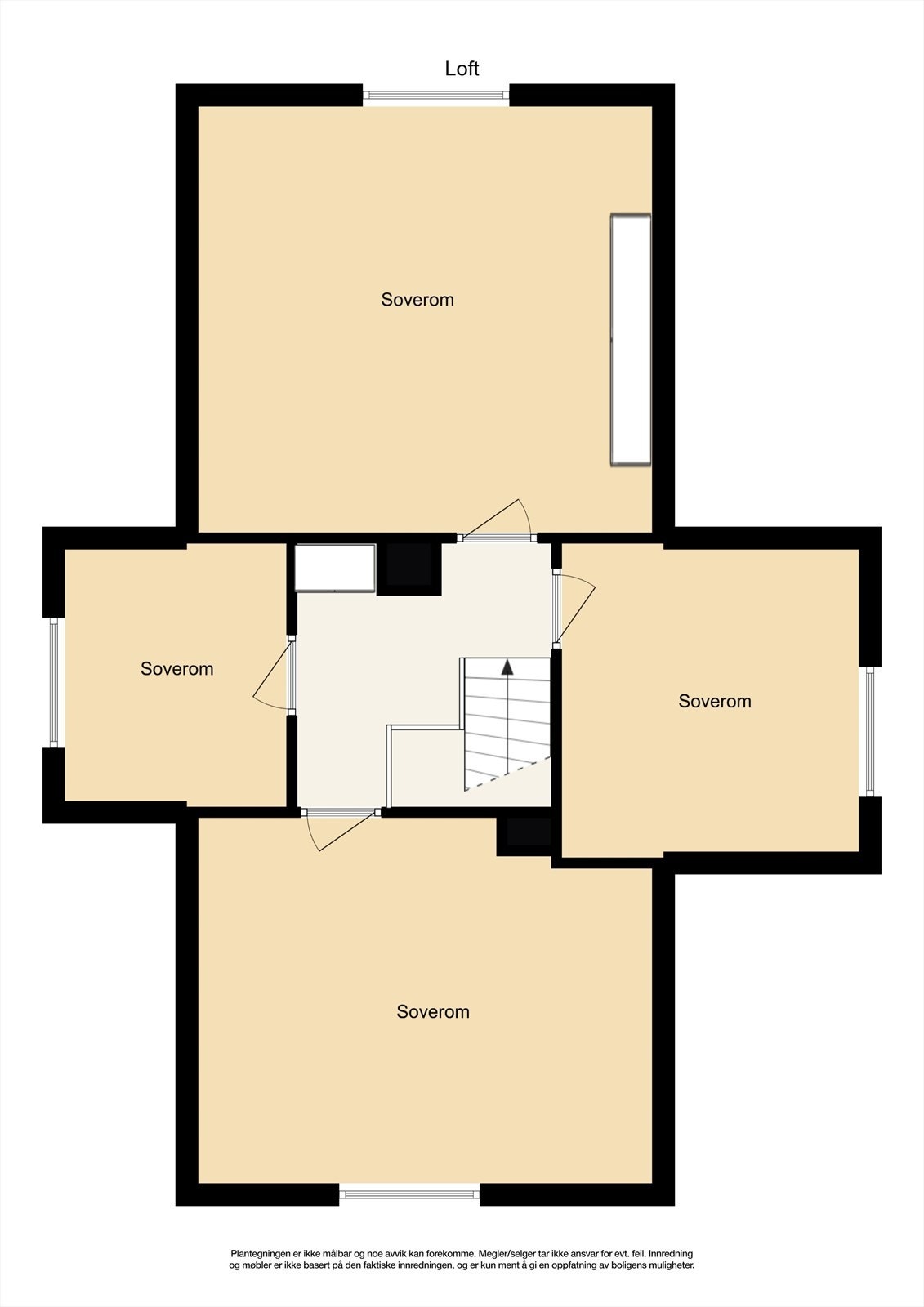 I denne etasjen er alle soverommene, hvor det minste er på 6,1 m² p-rom og de andre er på 15,5 m² p-rom, 9,5 m² p-rom og 17,7 m² p-rom Galleribilde