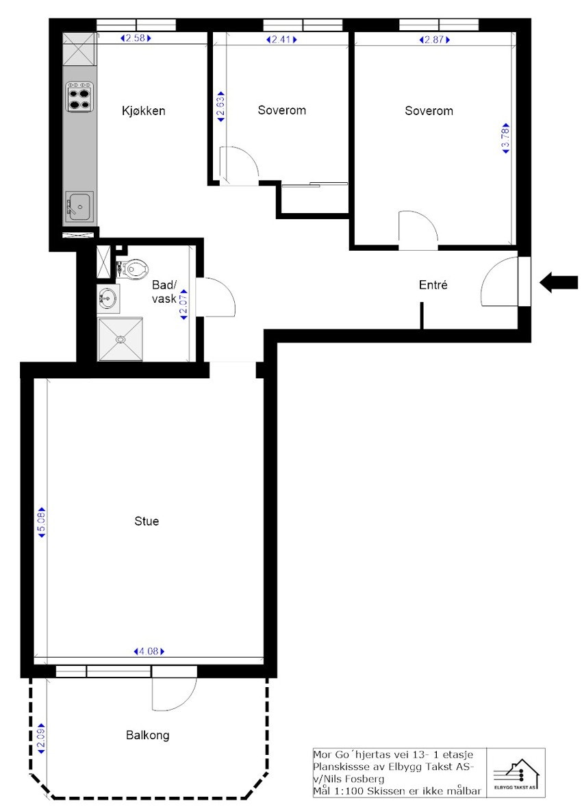 Gjennomgående 3-roms leilighet. Galleribilde