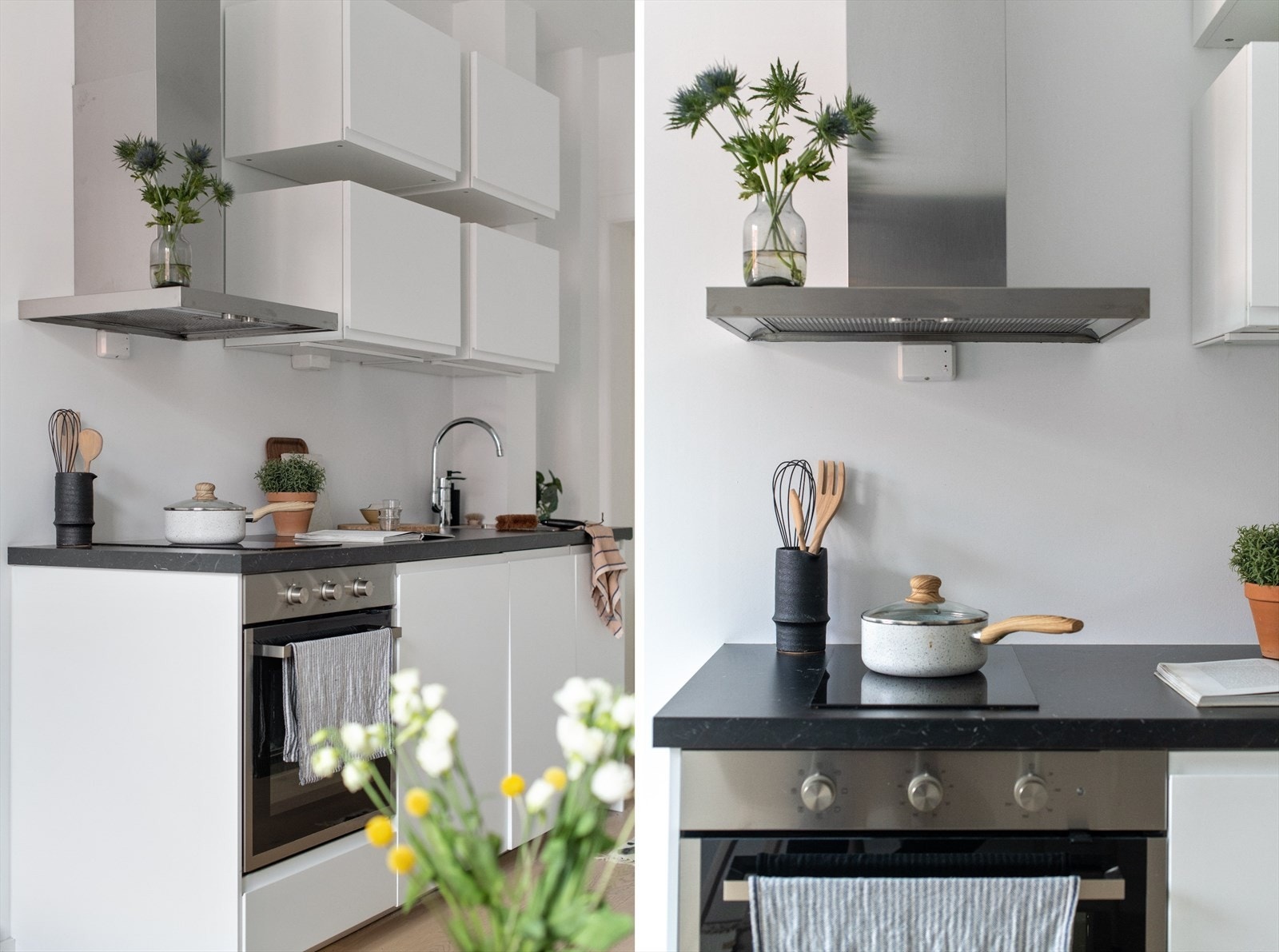 Fin og lekker kjøkkenløsning som flyter sammen med resten av leiligheten. Galleribilde