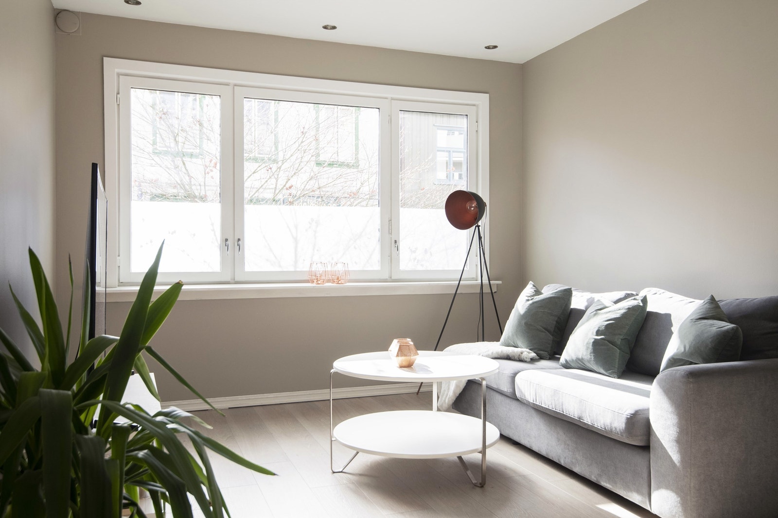 Lys og delikat sofakrok med rikelig lysinnslipp. Galleribilde