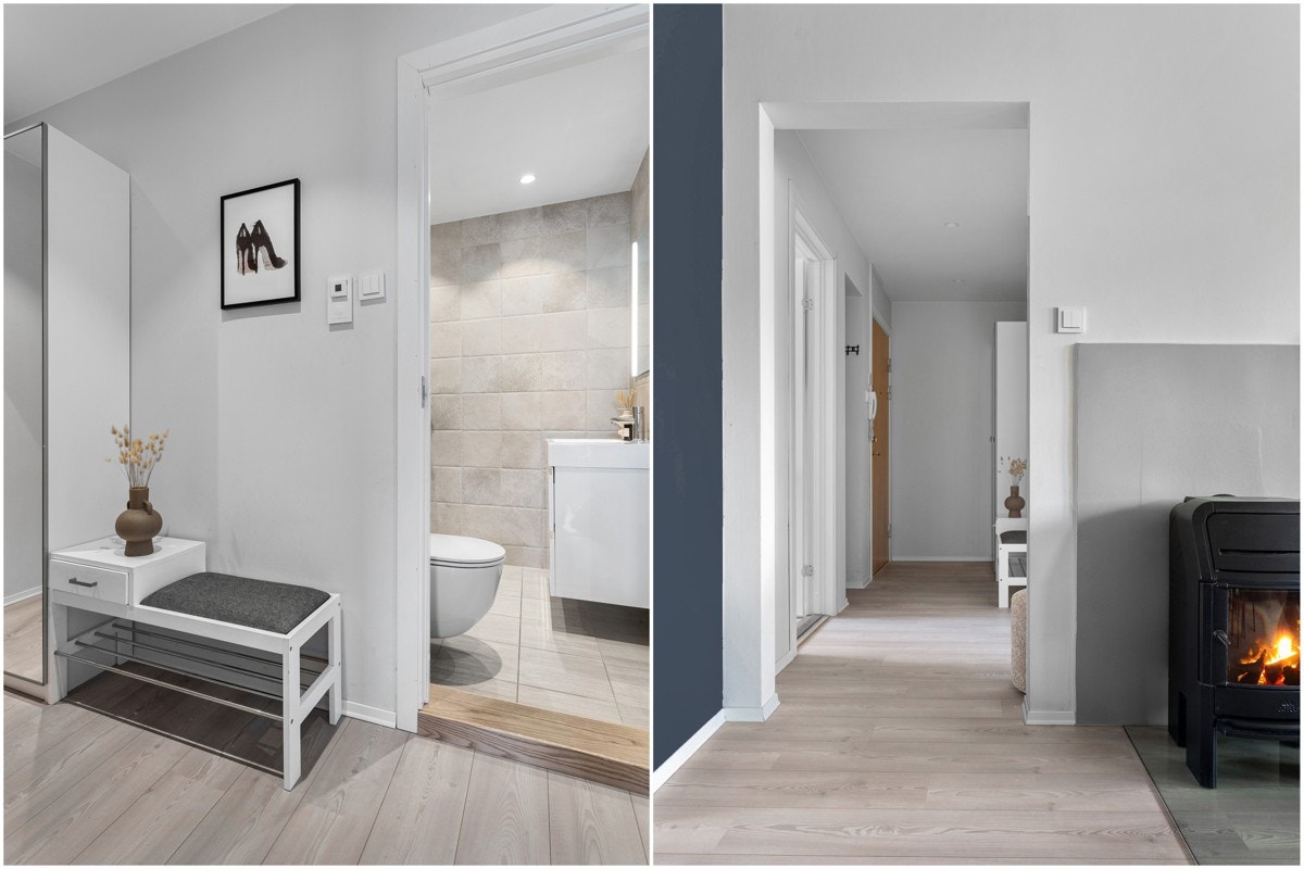 I tillegg har entréen et garderobeskap og en praktisk nisje som sørger for gode oppbevaringsmuligheter. Galleribilde