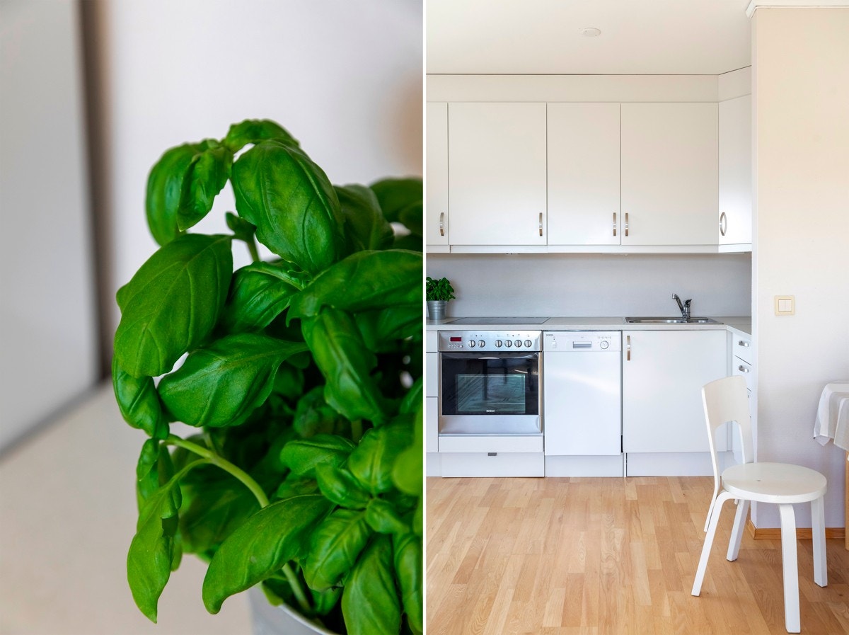 Stekeovn og keramisk topp er integrert i innredningen. Opplegg til oppvaskmaskin. Galleribilde