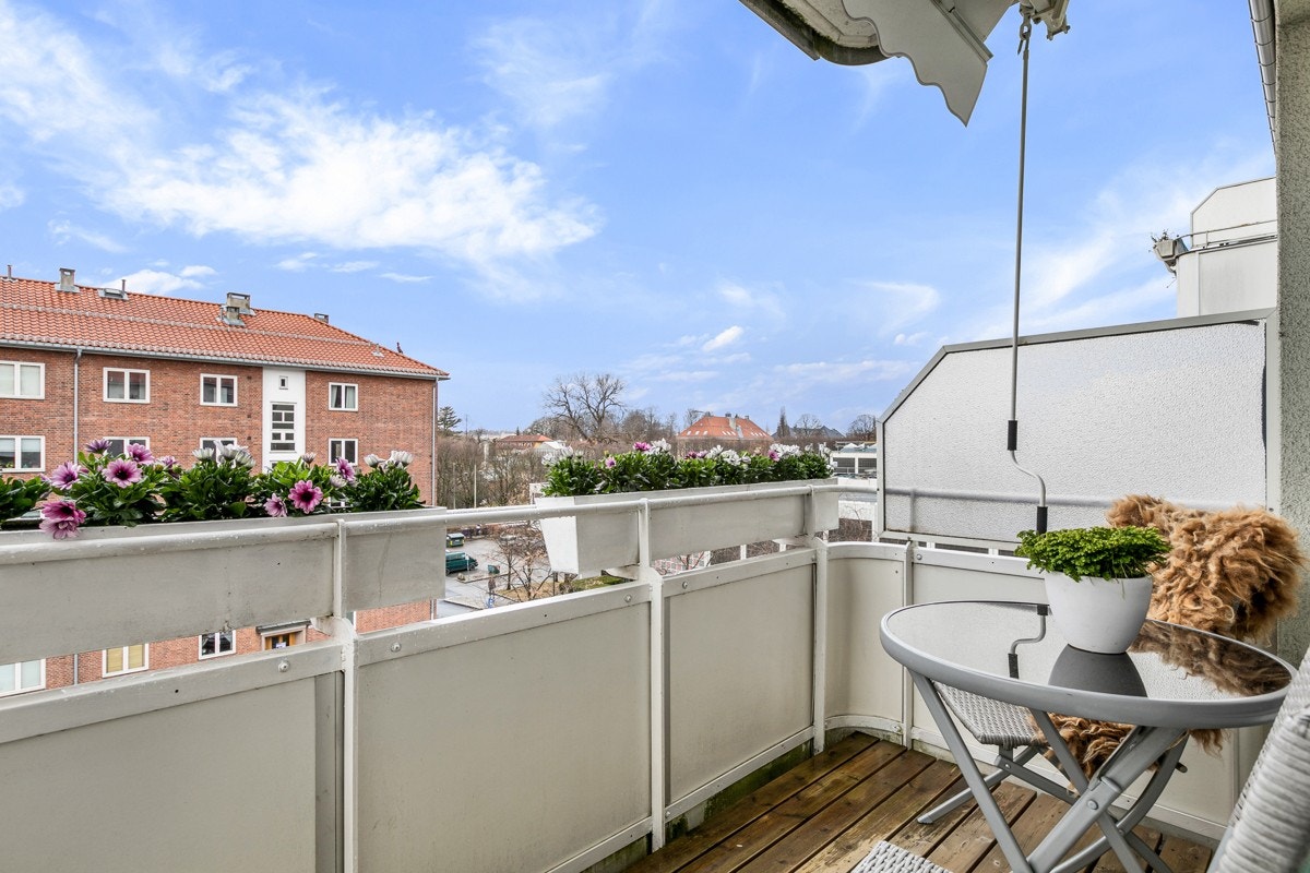 På sommerstid går sola ned over palmehuset i Botanisk Hage og innbyr til sene kvelder på balkongen. Galleribilde