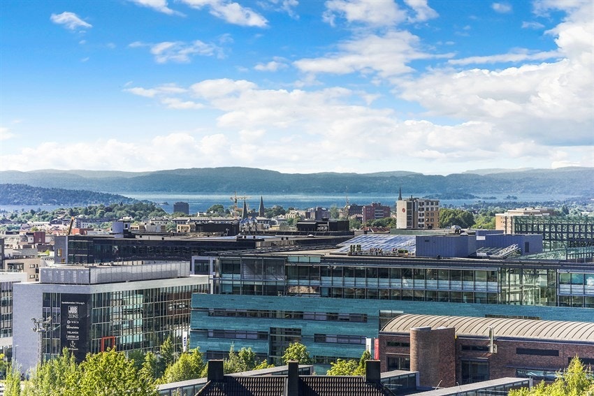 Fra takterrassen har du utsikt helt ned til Oslofjorden Galleribilde