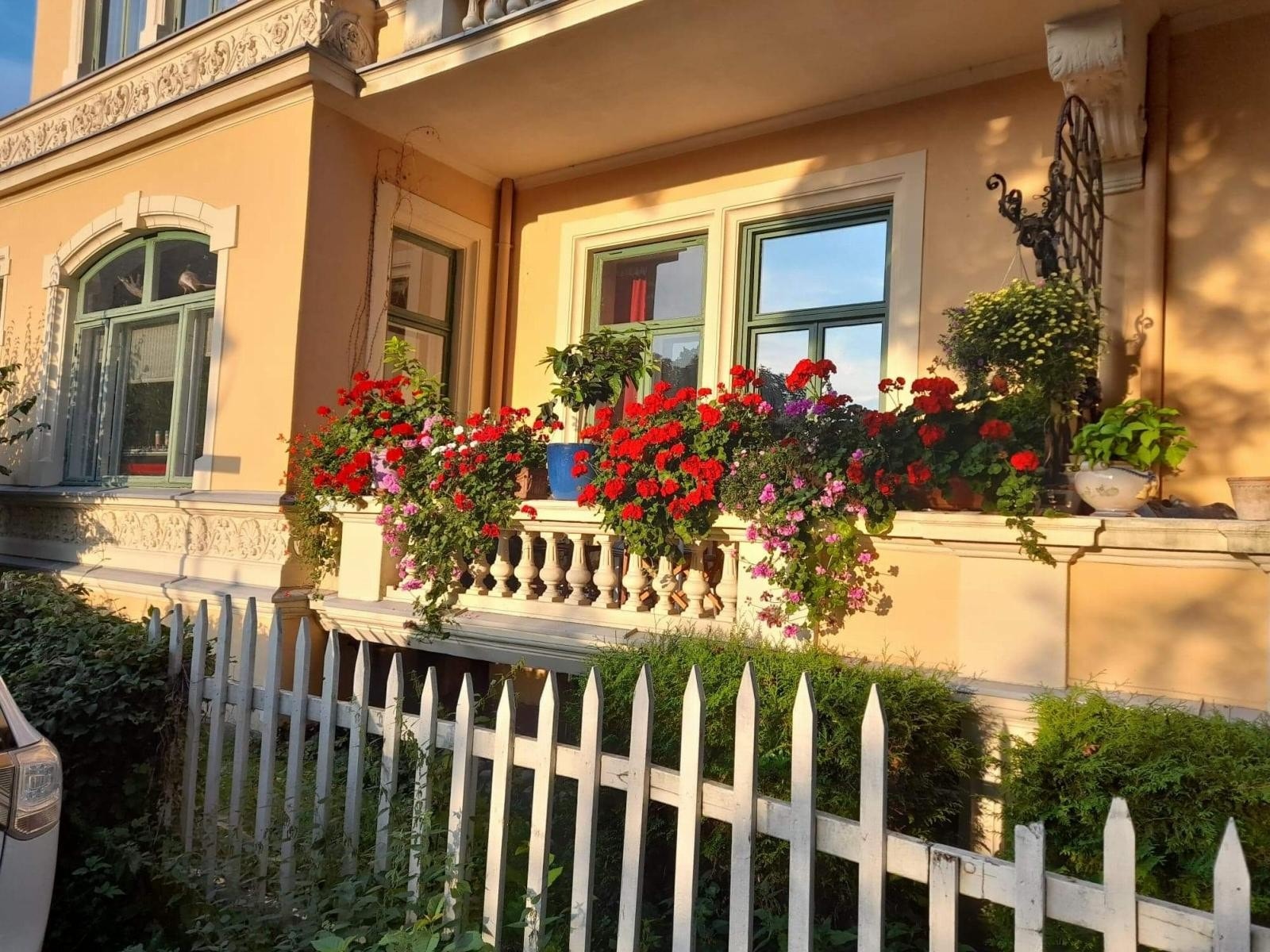 Balkongen badet i kveldsol. Galleribilde