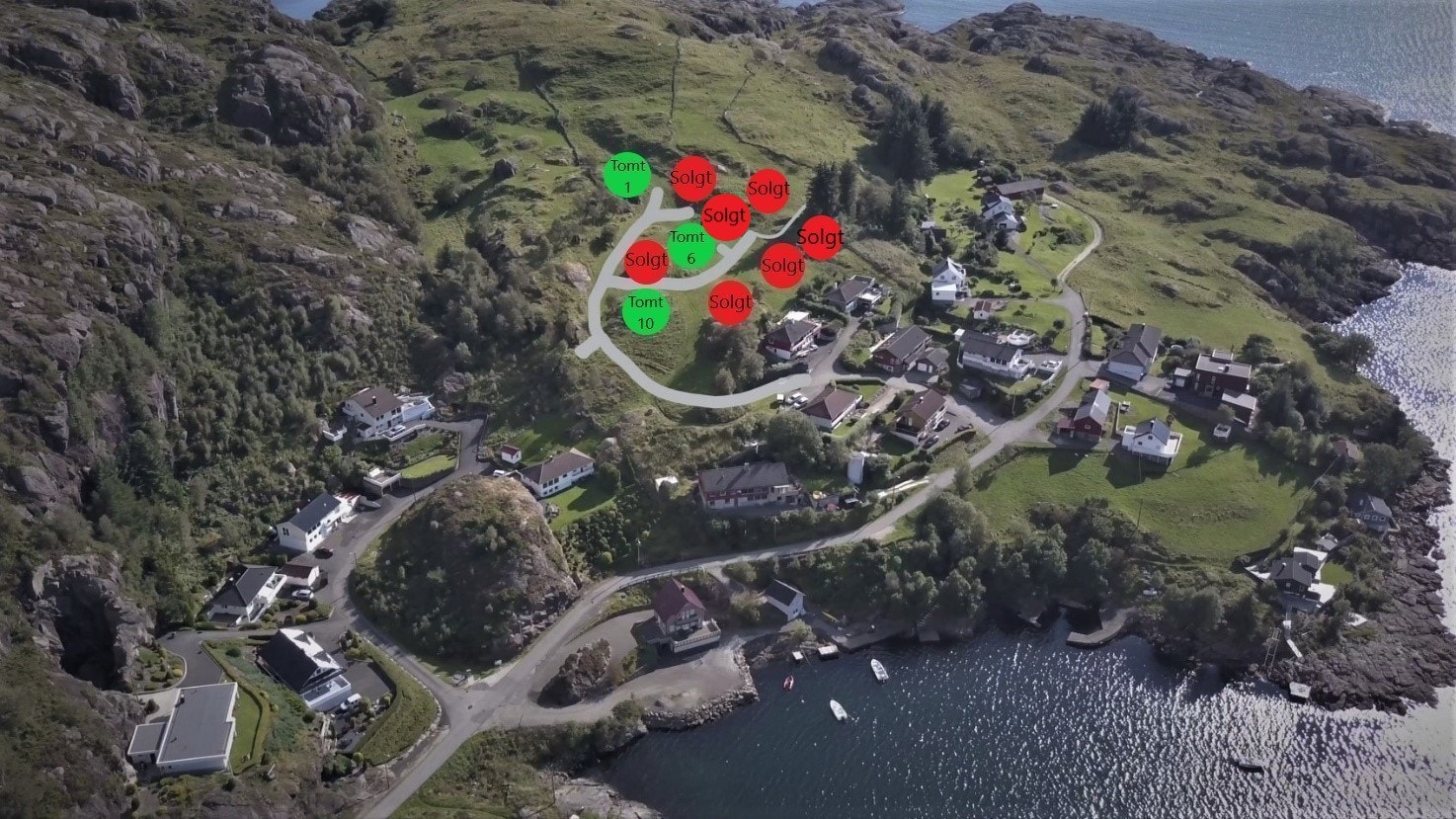Tomteområde med oversikt over solgte og ledige tomter Galleribilde