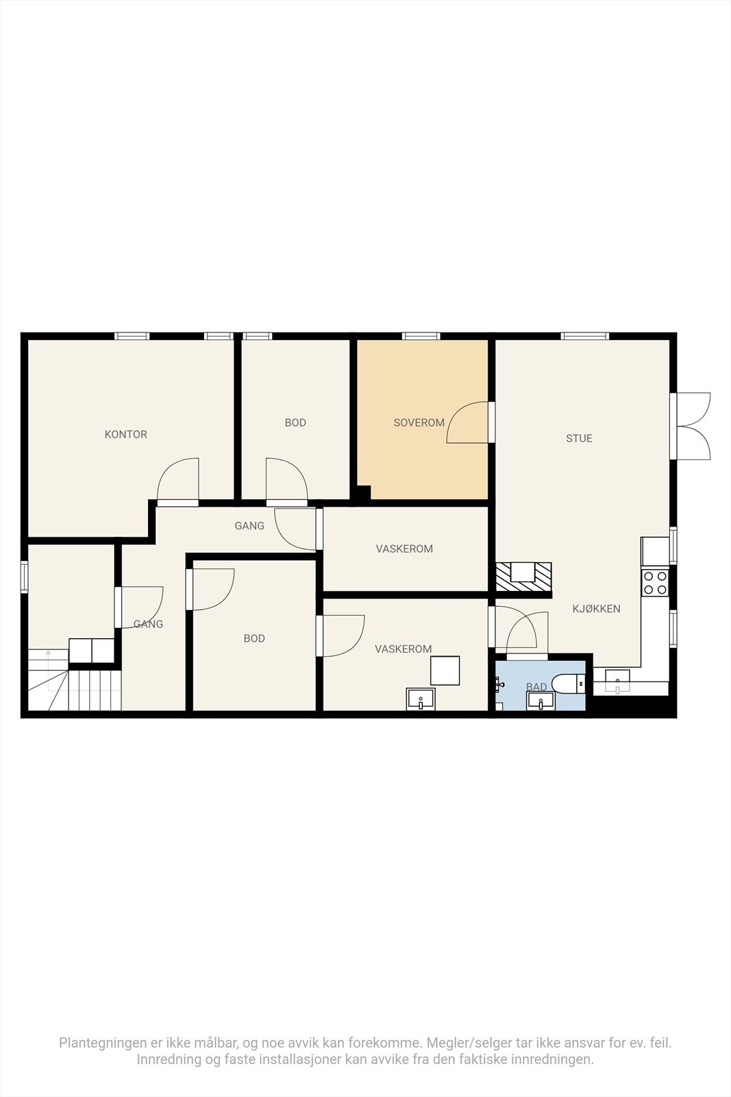 Plantegning hybelleilighet i underetasjen. Denne delen av boligen er utleid i dag, og er uten bilder. Galleribilde