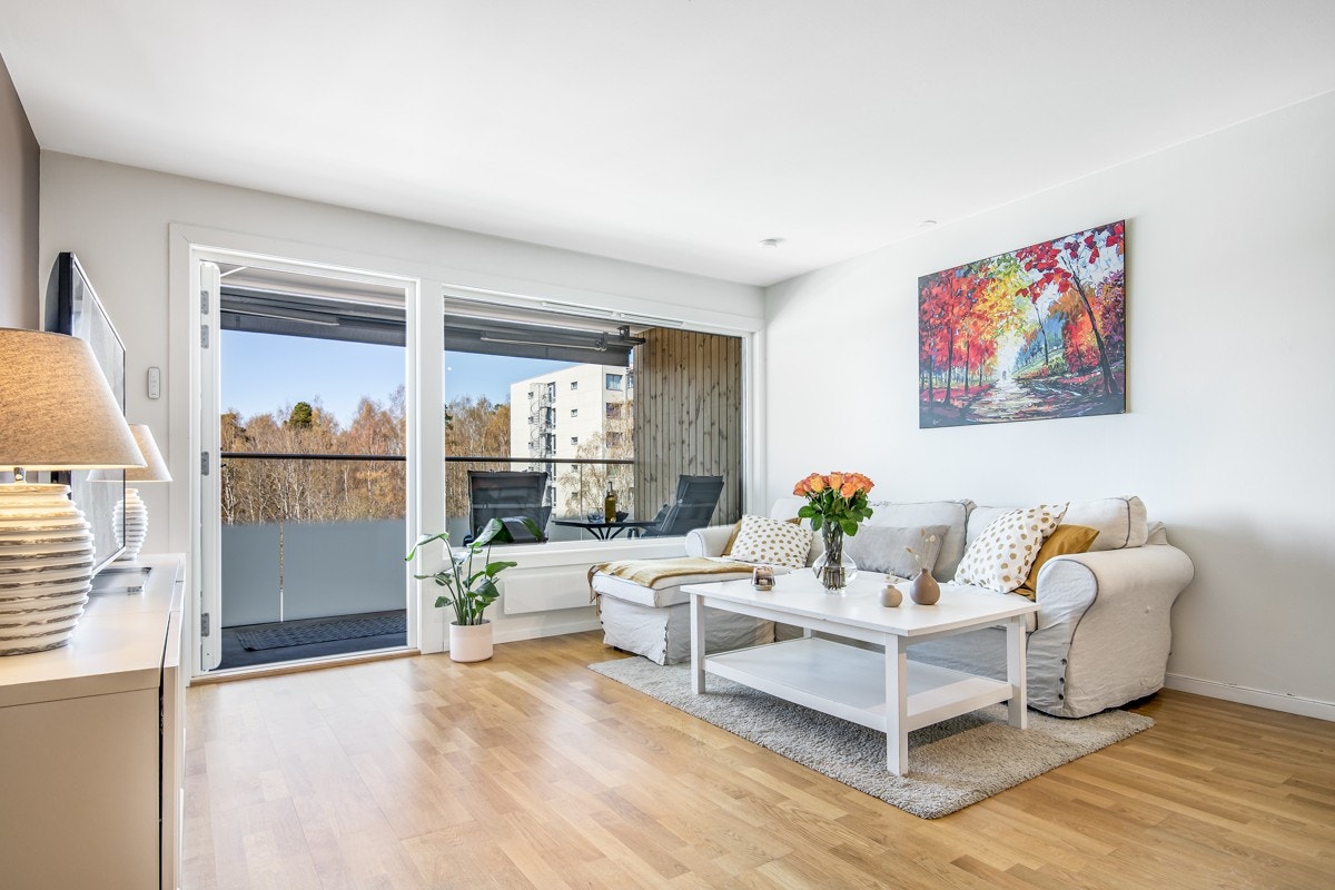 God plass til stuedel. Utgang til stor balkong. Galleribilde