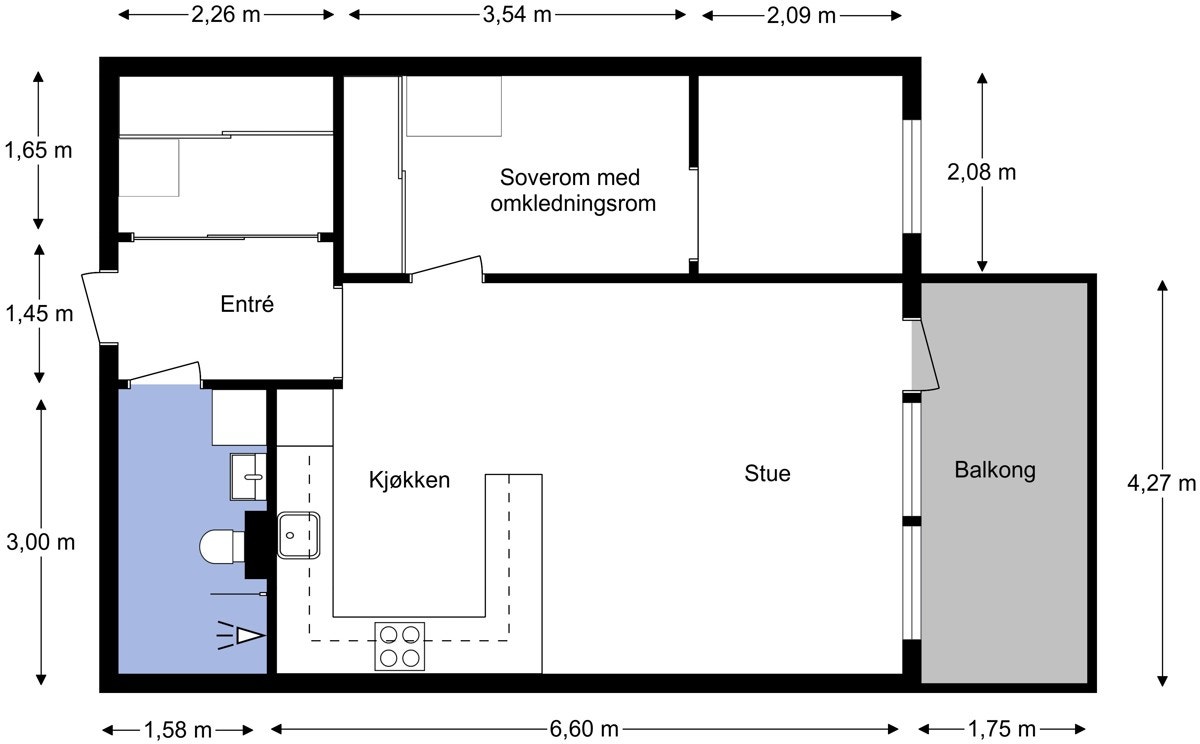 Tegningen er en illustrasjon. Megler/selger tar ikke ansvar for eventuelle avvik i forhold til boligens innredning. Galleribilde