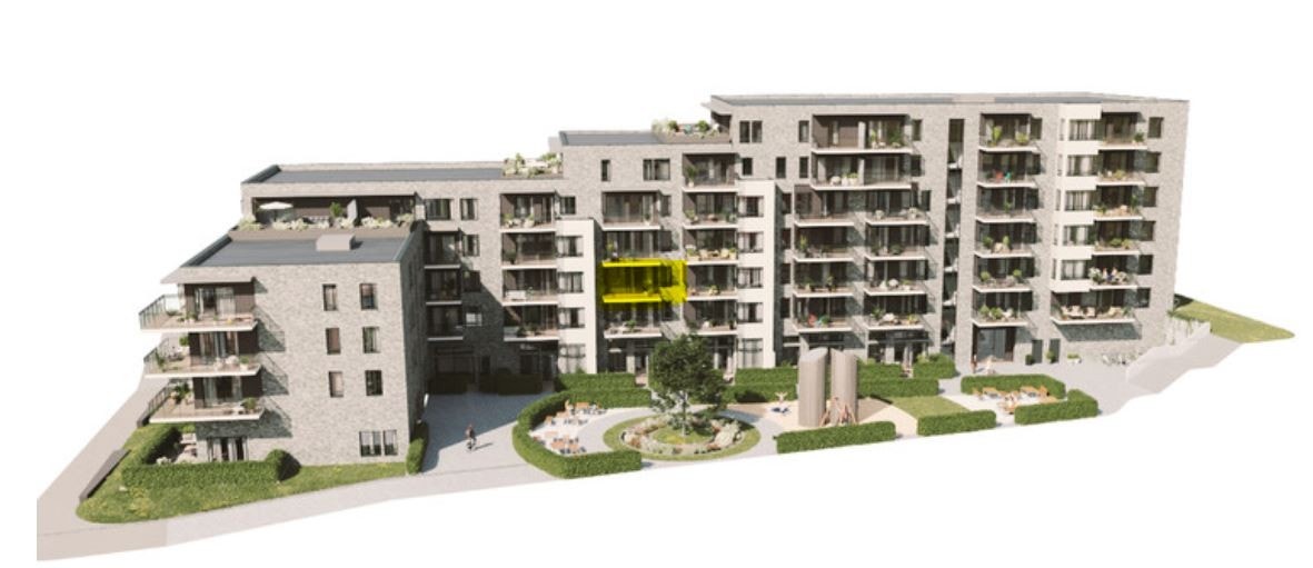 Leiligheten ligger fint til i 3. etasje (merket i gult) Galleribilde