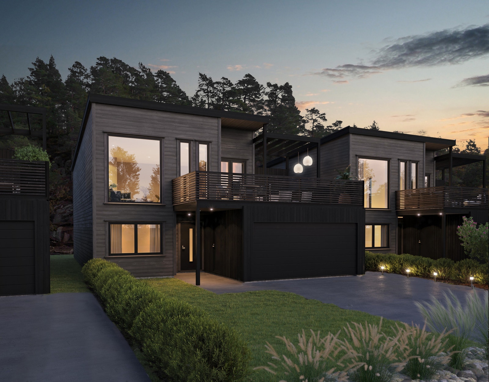 Hyggelig vestvendt hage, dobbel garasje og takterrasse med pergola og sol hele dagen Galleribilde