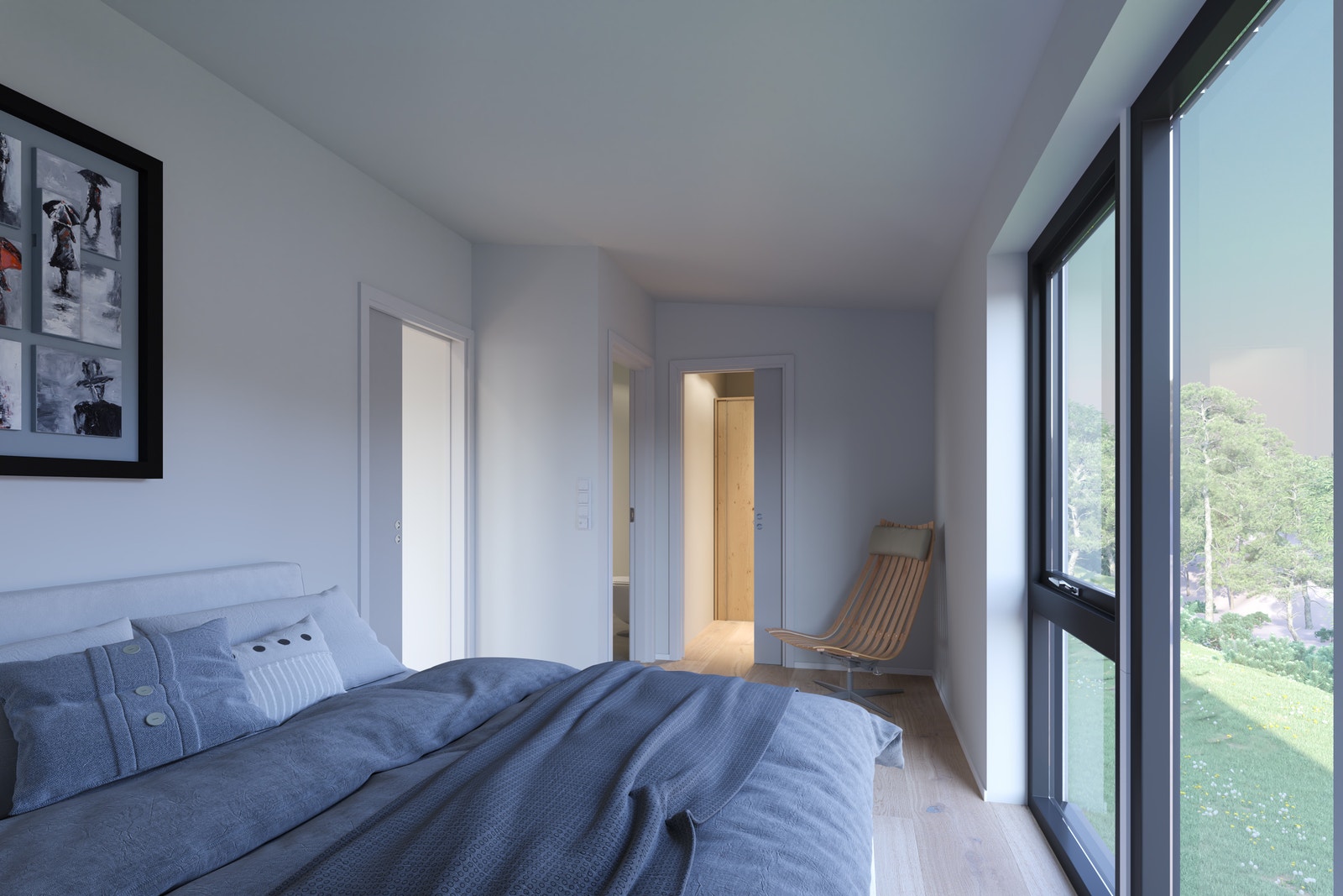 Master bedroom i andre etasje med eget bad og walk-in garderobe. Alt ligger til rette for en god start og avslutning på dagen!
De tre andre soverommene ligger i første etasje. Galleribilde