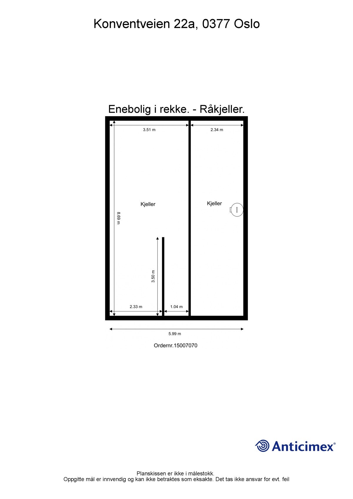 Plantegning råkjeller. Ca. 52 kvm med takhøyde på ca. 2,50-3m. Galleribilde