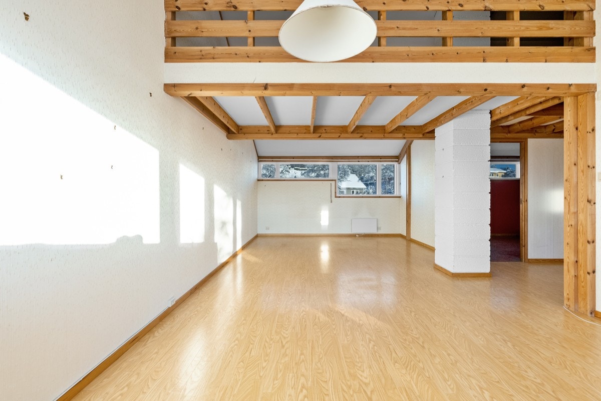 Her har man rikelig med plass til både TV- og spisegruppe. Galleribilde