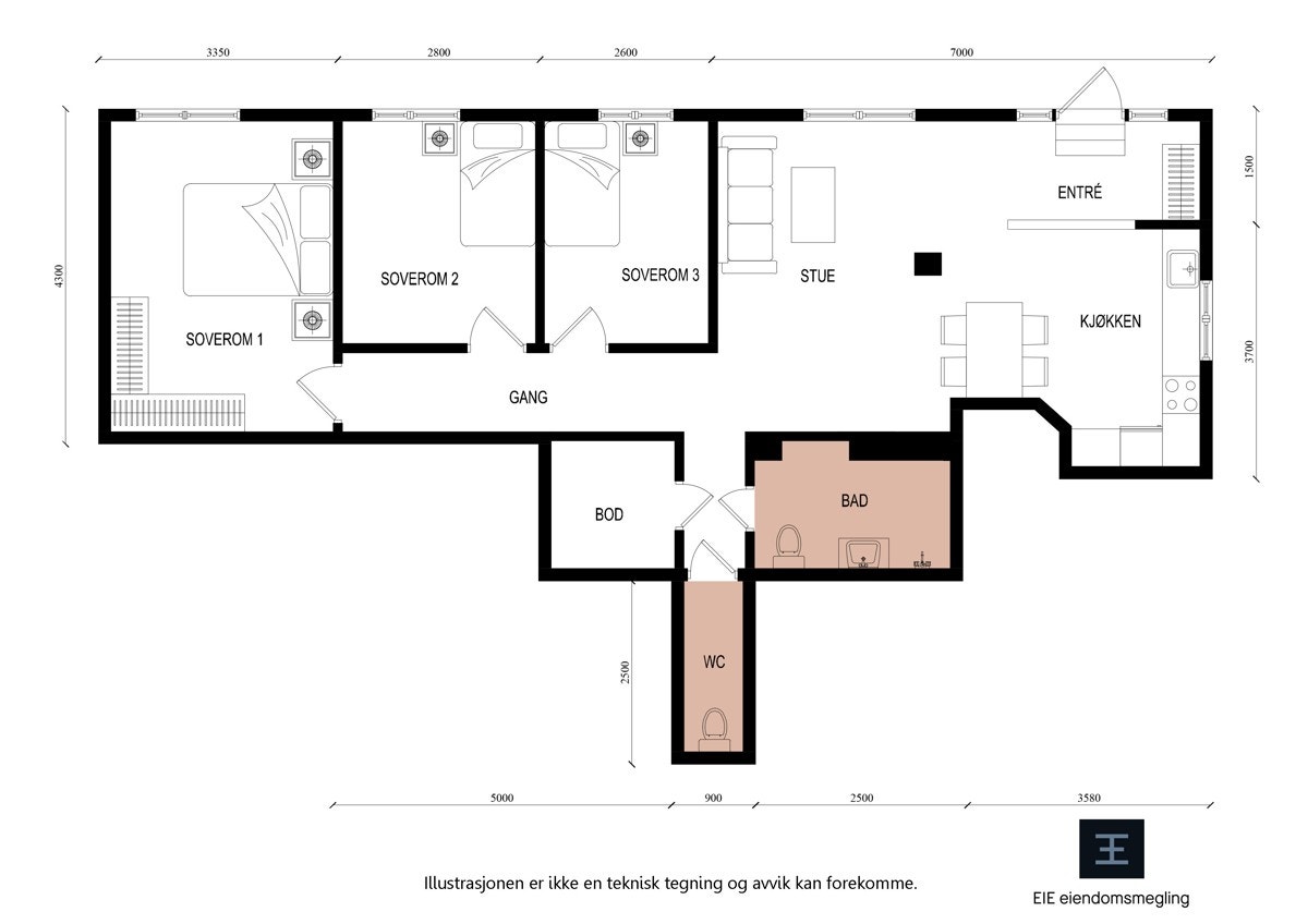 2D Plantegning - avvik kan forekomme. Galleribilde