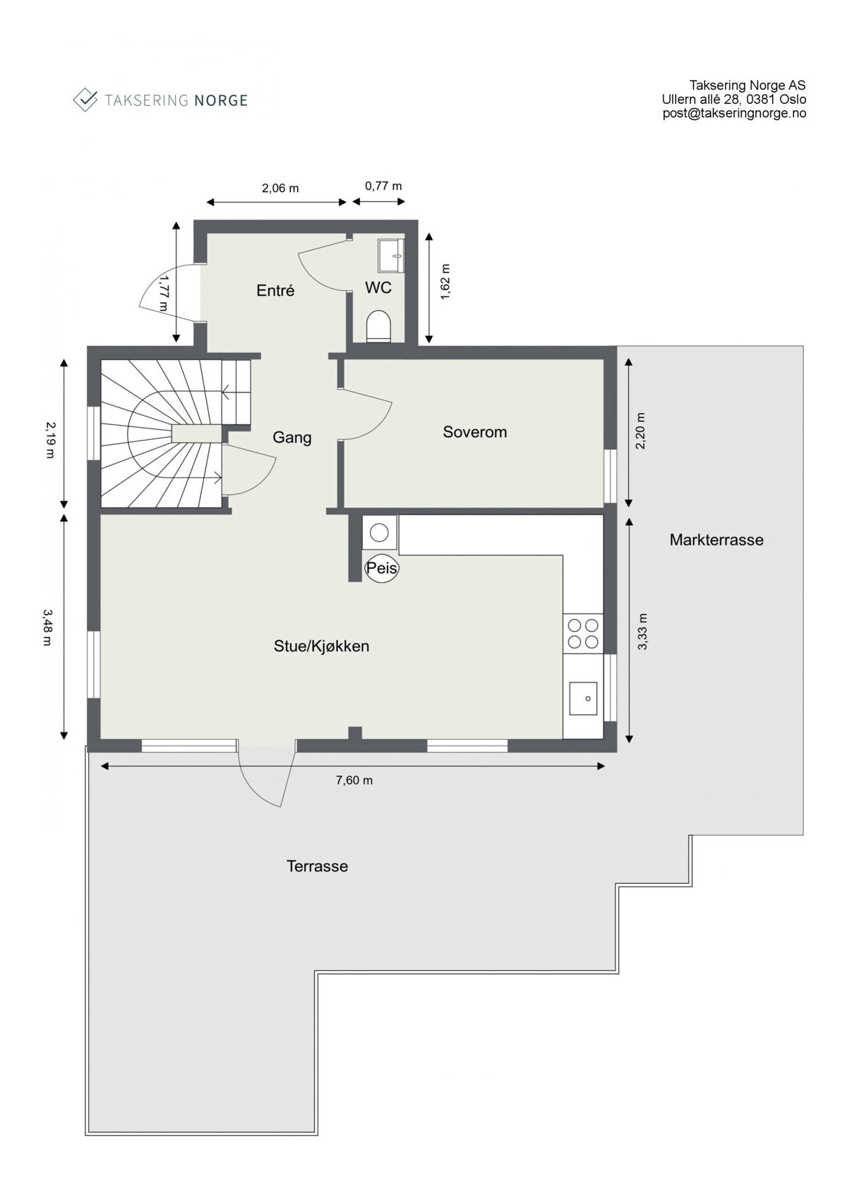 Nå skal vi inn, og først en plantegning som viser hovedetasjen. Galleribilde