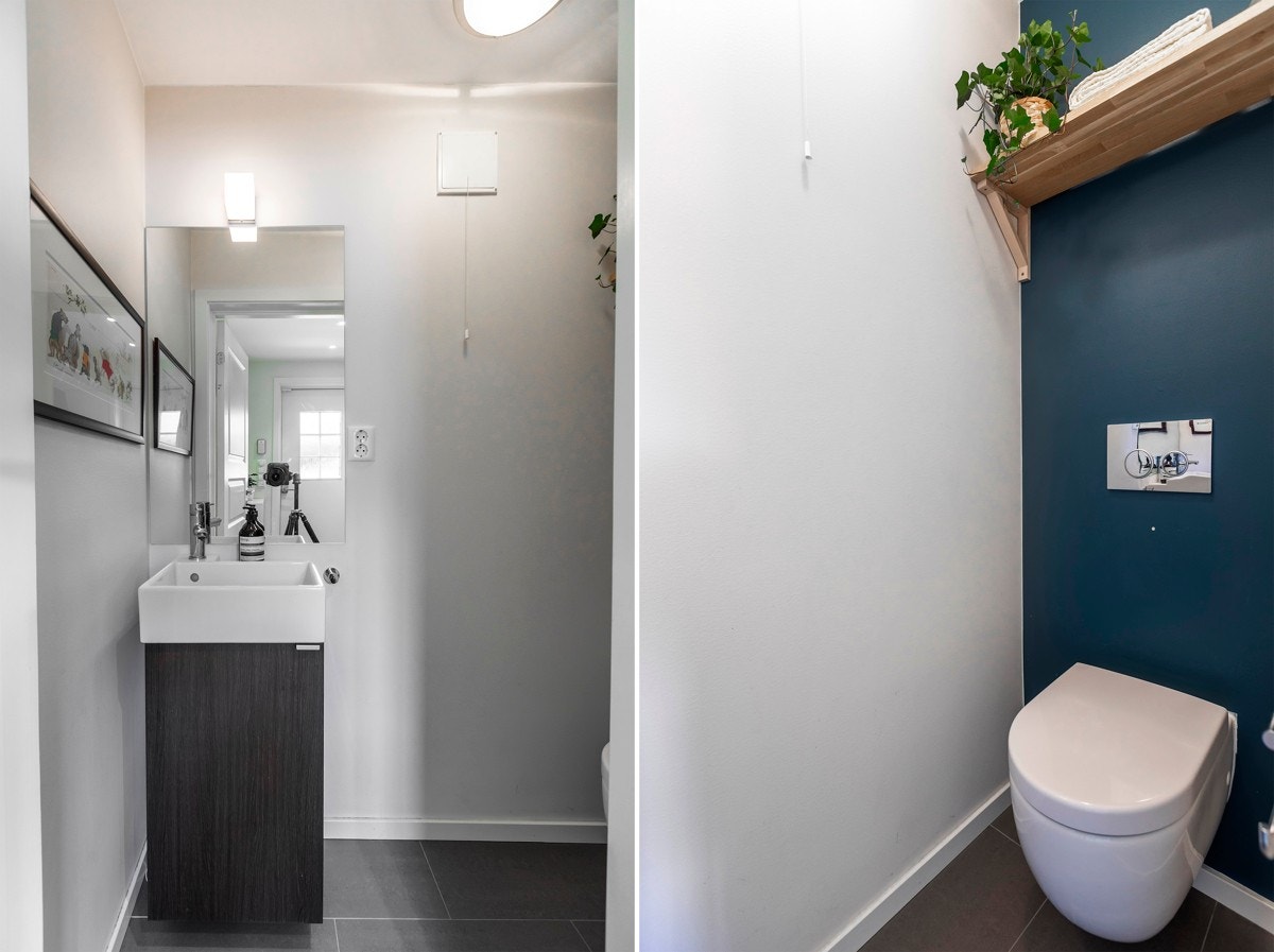 Rett innenfor entréen er dette ekstratoalettet. Helt perfekt når man kommer hjem fra barnehagen og det bare haster skikkelig. Galleribilde