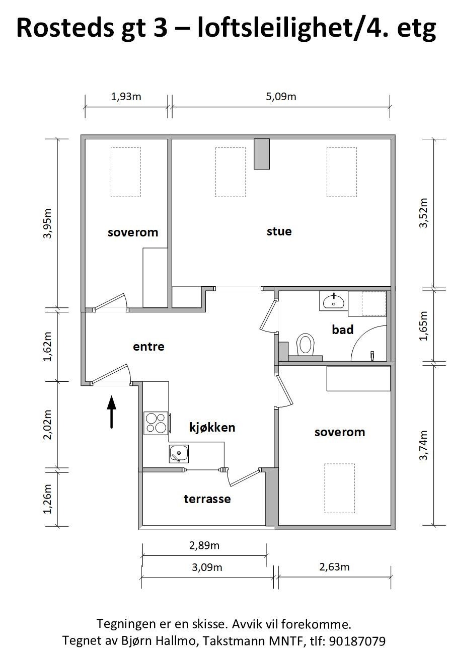 Dagens plantegning av leiligheten. Galleribilde