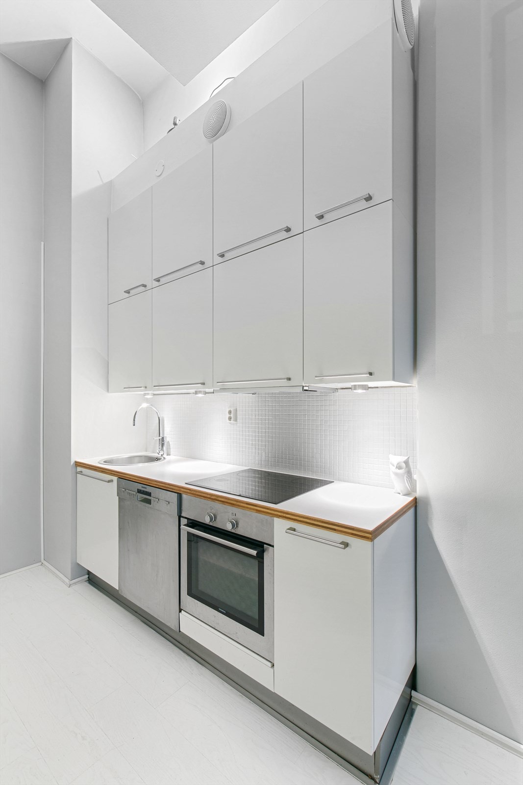 Det er integrert komfyr, oppvaskmaskin, platetopp samt kjøl/fryseskap Galleribilde